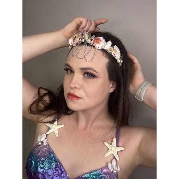 Mermaid Custom Headpiece Head Wear Hat Headband Performance Mermaid Crown with R - Picture 9 of 10